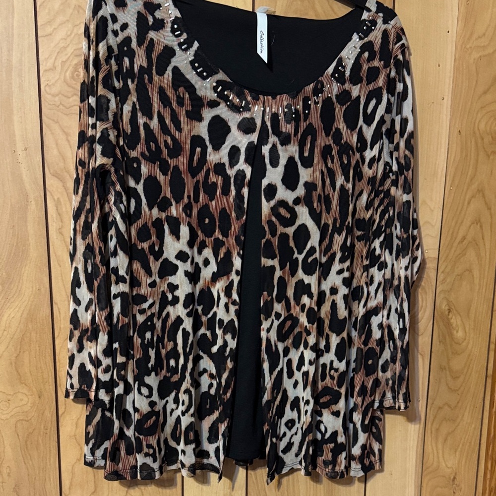 Nu Collective Leopard Print Top with Black Accents